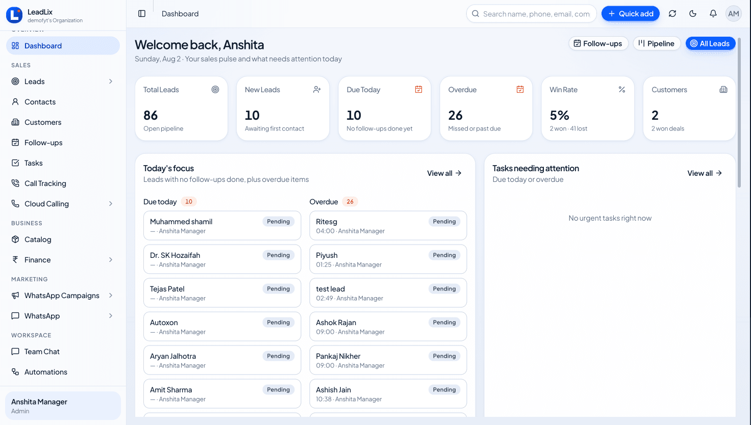 LeadLix CRM Dashboard